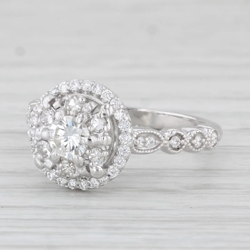 engagement-unique-silver-rings-0.52ctw Round Diamond Halo Engagement Ring 14k White Gold Size 5