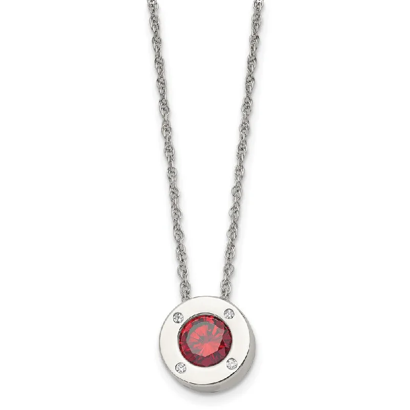 Ladies necklaces vintage charm -Stainless Steel Small Polished CZ Birthstone Necklace, 20 Inch