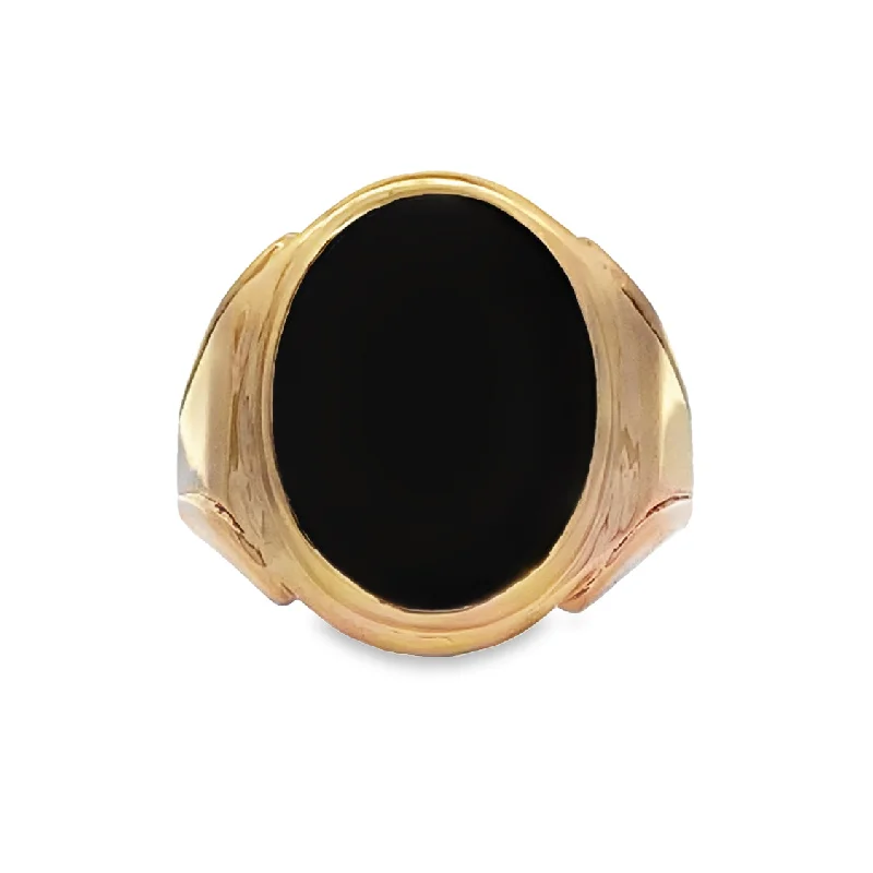 ladies-luxury-white-gold-rings-Estate Onyx Ring in Yellow Gold