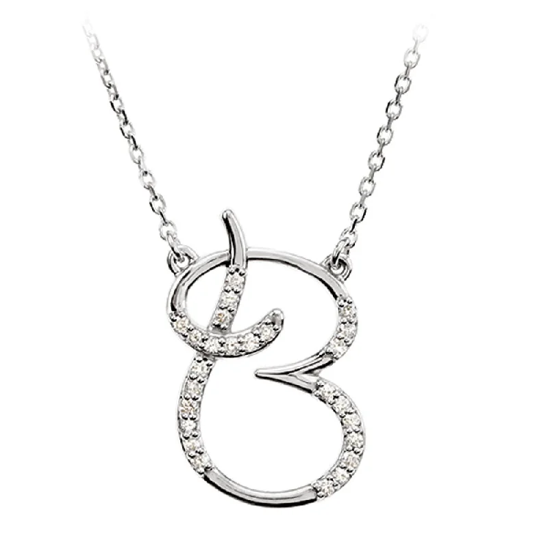 Ladies necklaces with dawn sunstone -1/8 Ct Diamond Sterling Silver Medium Script Initial B Necklace, 16in