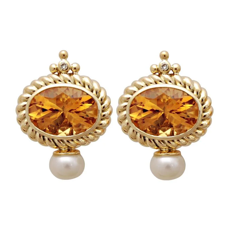 ladies-handmade-chandelier-earrings-Earrings-Citrine, Pearl and Diamond  (1780B)