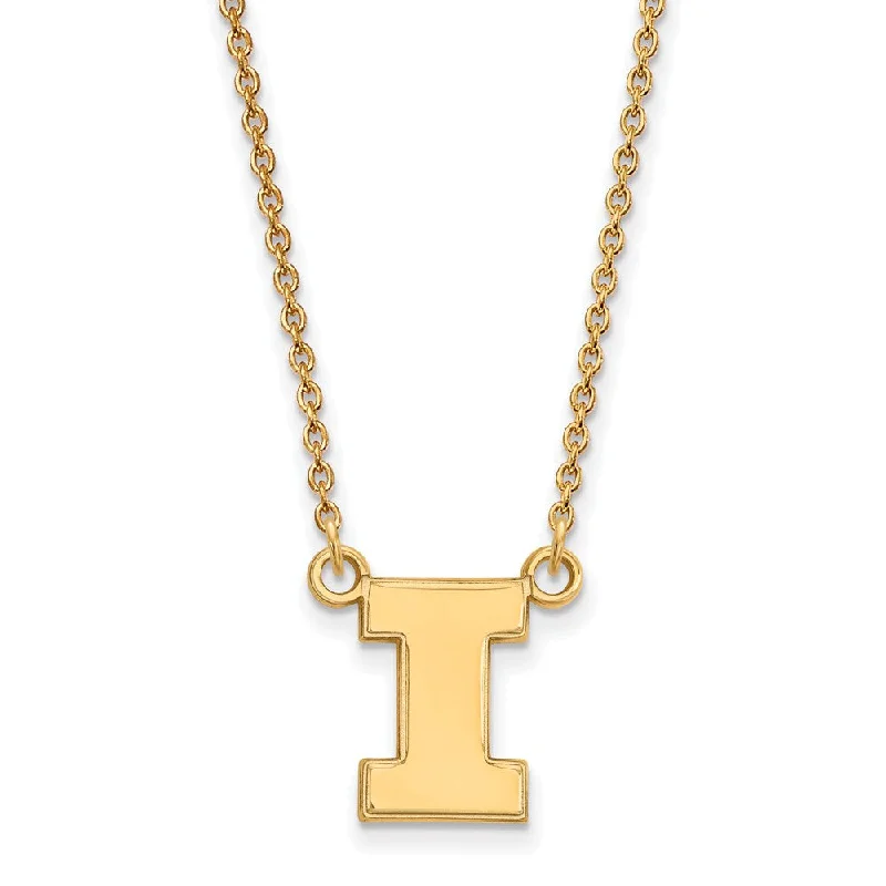 Ladies necklaces classic charm -14k Gold Plated Silver U of Illinois Small Initial I Pendant Necklace