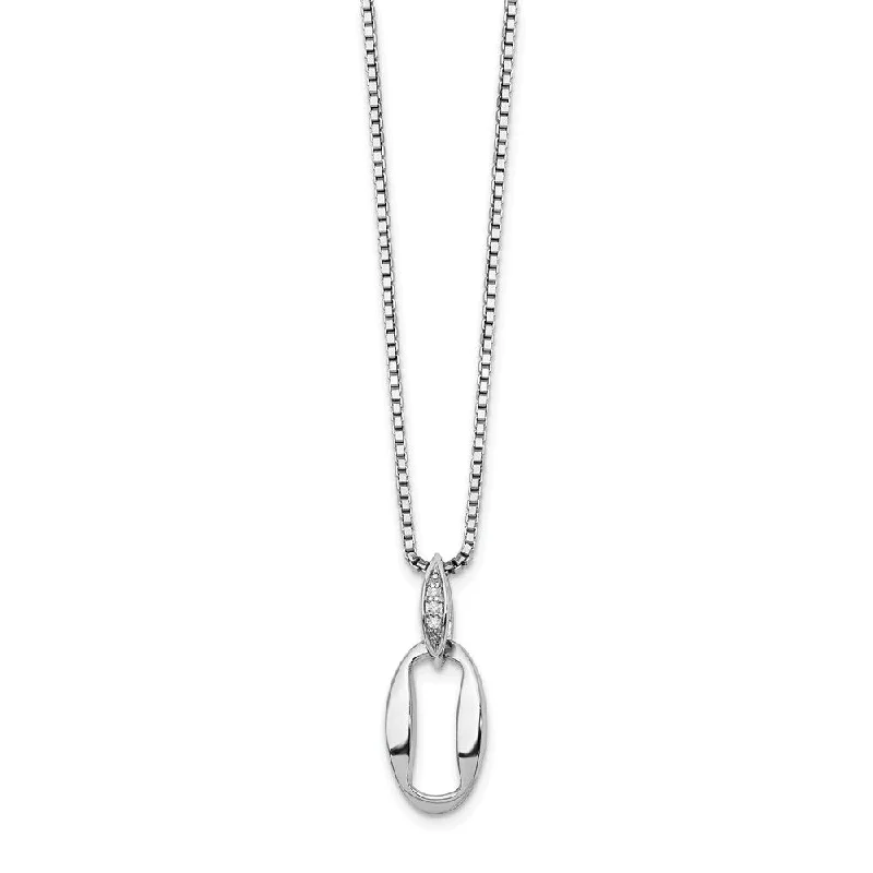 Ladies necklaces with indigo tanzanite -Diamond Oval Keyhole Necklace in Rhodium Plated Silver, 18-20 Inch