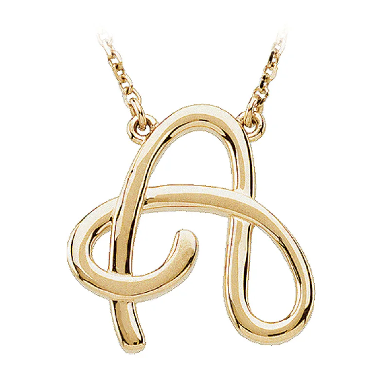 Ladies necklaces carved flair -14k Yellow Gold, Olivia Collection, Medium Script Initial A Necklace