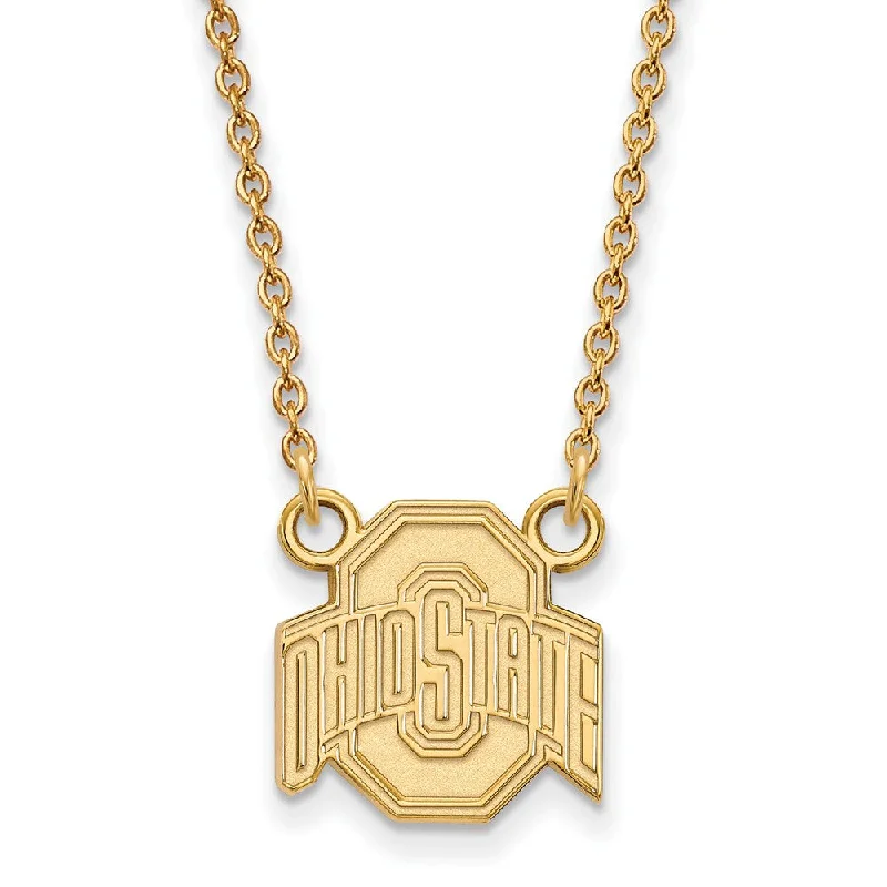 Ladies necklaces with tide pendants -14k Gold Plated Silver Ohio State Small Logo Pendant Necklace