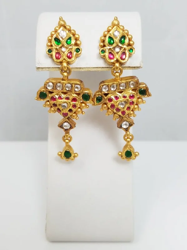 ladies-classic-dangle-earrings-Glamorous 22k Yellow Gold Enamel White Sapphire Dangle Earrings