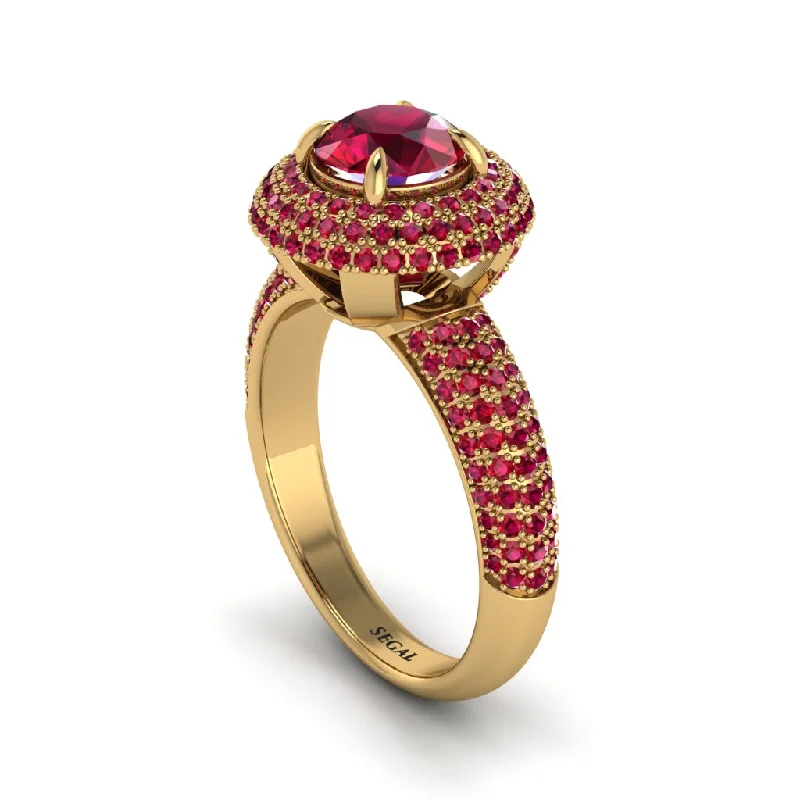 engagement-cushion-cut-white-gold-rings-Ruby Golden Majesty Pave Halo Engagement Ring - Myra No. 55