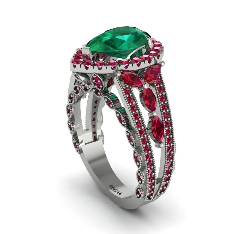 engagement-handmade-white-gold-rings-Emerald Imperial Blossom Engagement Ring - April No. 51