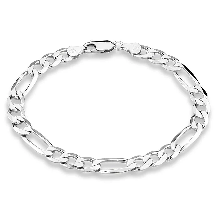 Ladies bracelets with burst charm -Sterling Silver 7mm Figaro Bracelet