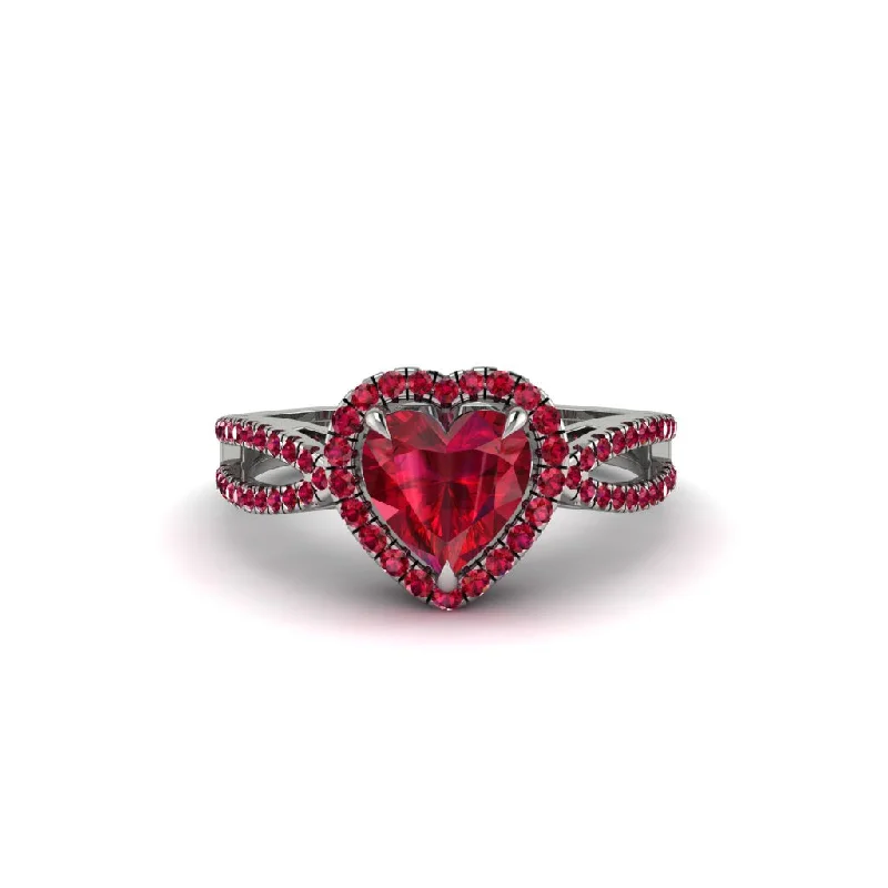 engagement-emerald-cut-white-gold-rings-Heart's Ruby Embrace Engagement Ring - Alison No. 57