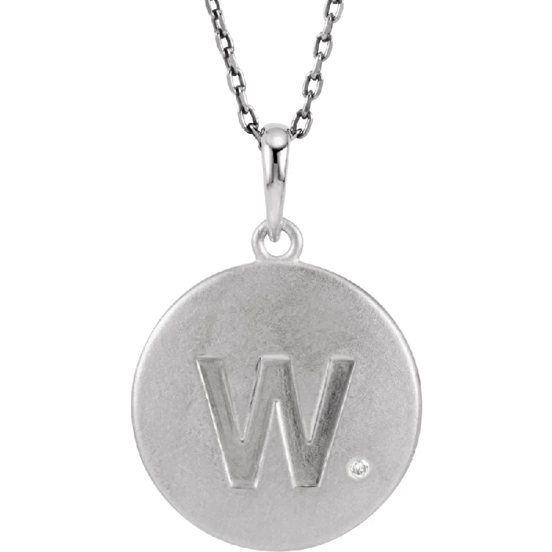 Ladies necklaces artsy charm -The Emma Sterling Silver Diamond Block Initial W Disc Necklace, 18 In.