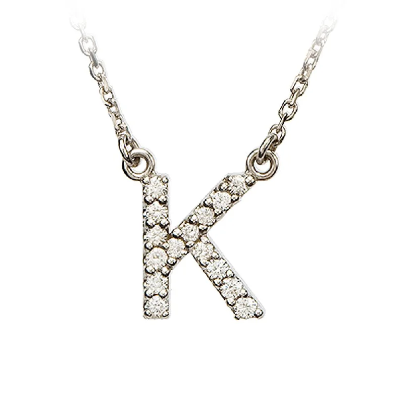 Ladies necklaces with twilight quartz -1/8 Cttw Diamond & 14k White Gold Block Initial Necklace, Letter K