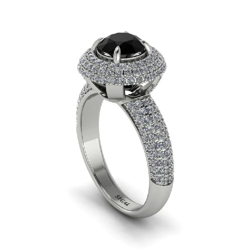 engagement-diamond-bezel-set-rings-Black Diamond Golden Majesty Pave Halo Engagement Ring - Myra No. 9