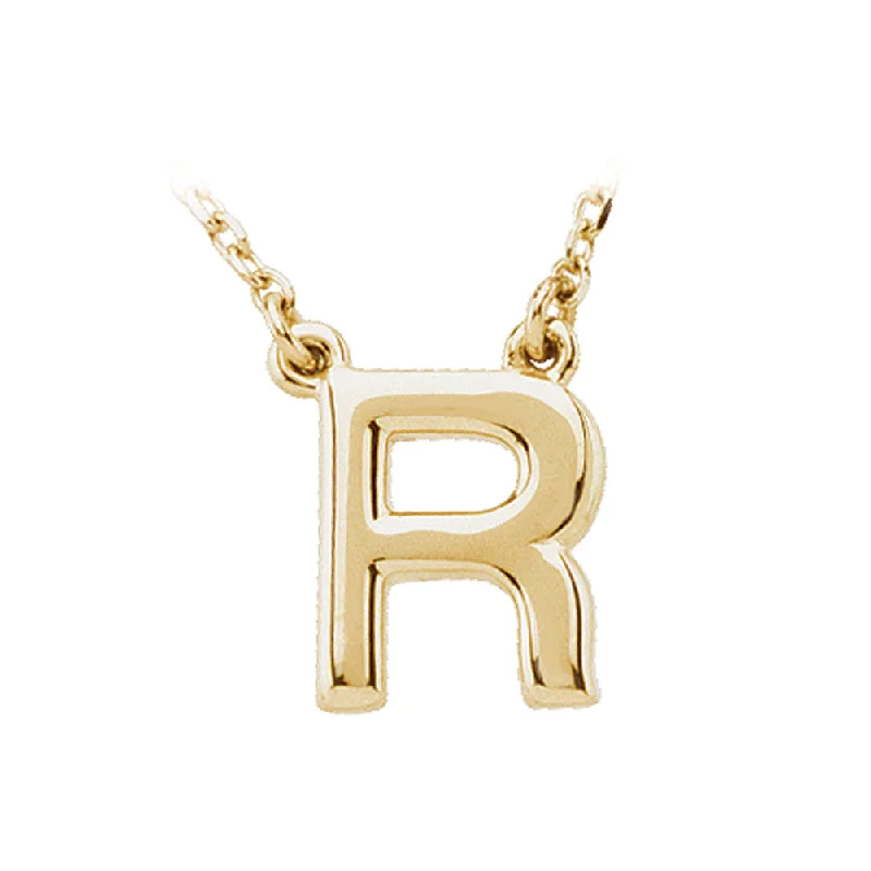 Ladies necklaces with claw elegance -14K Yellow Gold, Kendall Collection, Block Initial R Necklace, 16 Inch