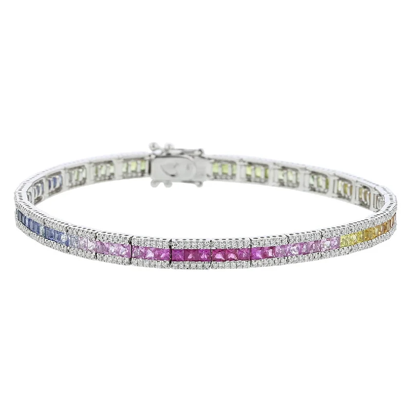 Ladies bracelets for ocean vibes -14K White Gold Rainbow Sapphire and Diamond Bracelet