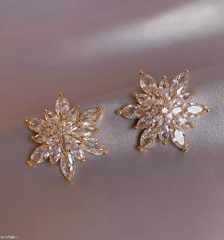 ladies-gold-bar-drop-earrings-Cystal flower earrings