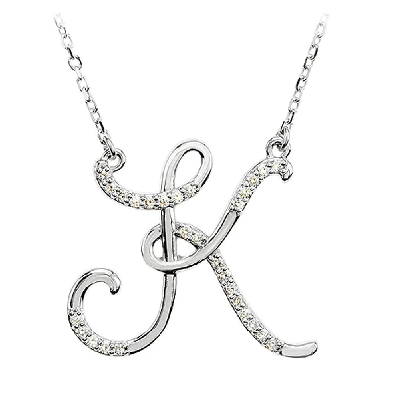 Ladies necklaces with acrylic pendants -1/8 Ctw Diamond Sterling Silver Medium Script Initial K Necklace, 16in