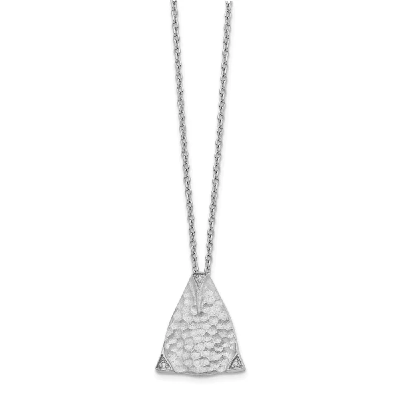 Ladies necklaces unique charm -Hammered Triangle Diamond Necklace, Rhodium Plated Silver, 18-20 Inch