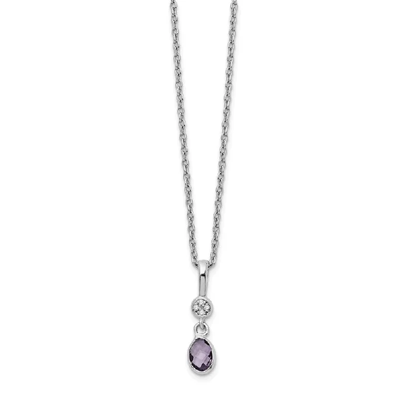 Ladies necklaces fun elegance -Oval Amethyst & Diamond Necklace in Rhodium Plated Silver, 18-20 Inch