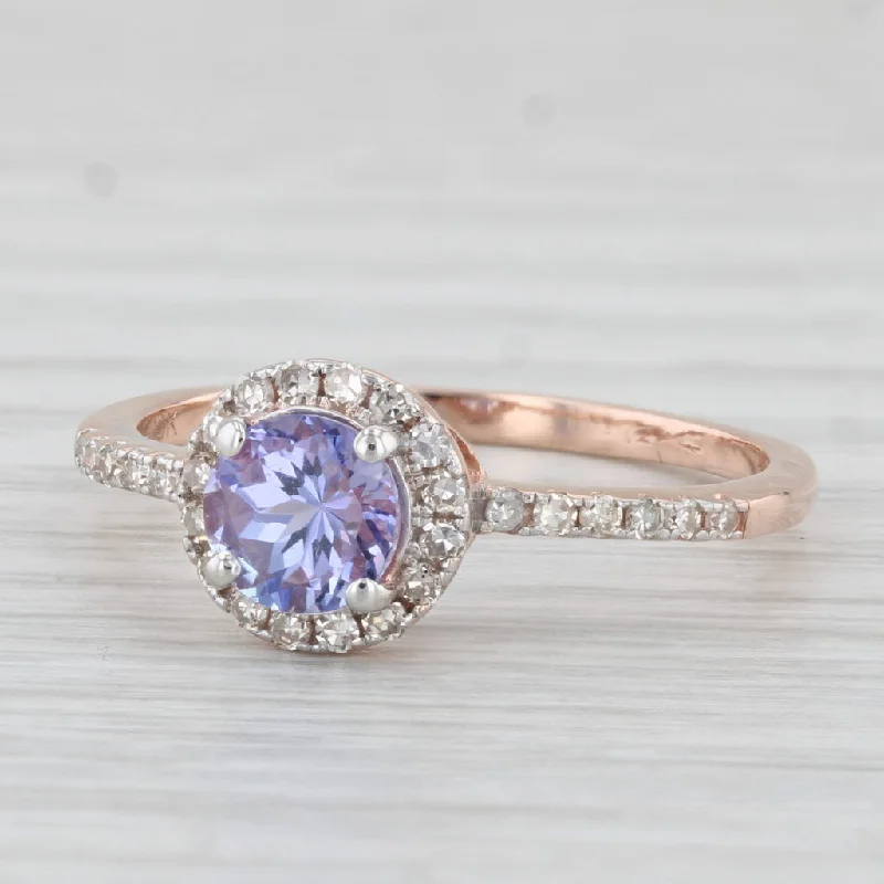 engagement-affordable-sapphire-rings-1ctw Round Tanzanite Diamond Halo Ring 10k Rose Gold Size 7.5 Engagement