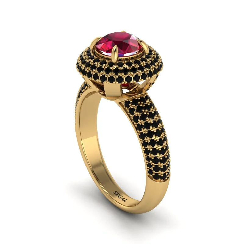 engagement-emerald-flush-set-rings-Ruby Golden Majesty Pave Halo Engagement Ring - Myra No. 40