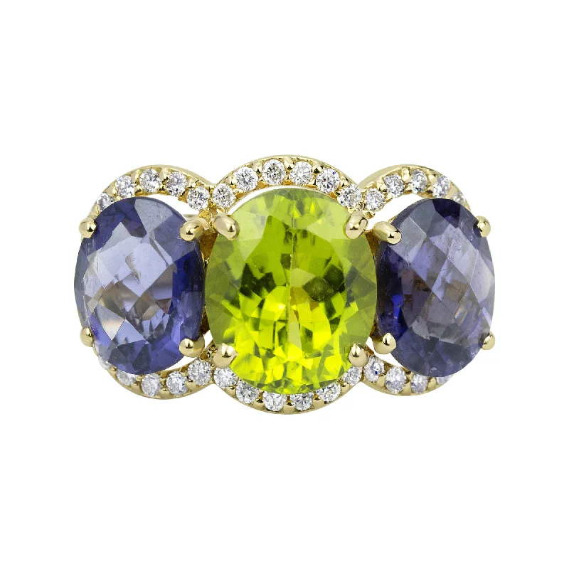 ladies-princess-cut-diamond-rings-Ring - Peridot, Iolite And Diamond