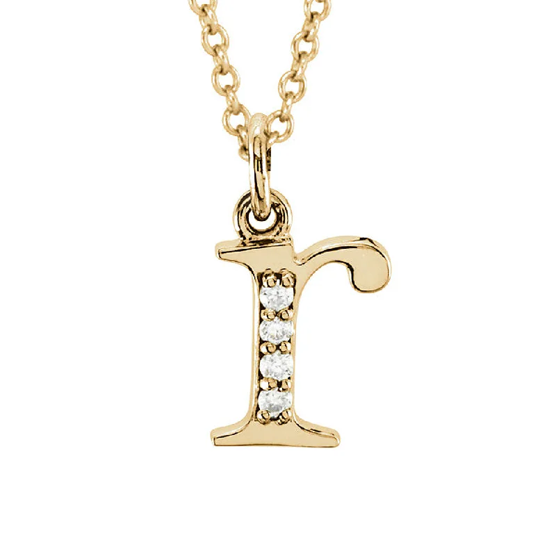 Ladies necklaces with sage moss agate -The Abbey 14k Yellow Diamond Lower Case Initial 'r' Necklace 16 Inch