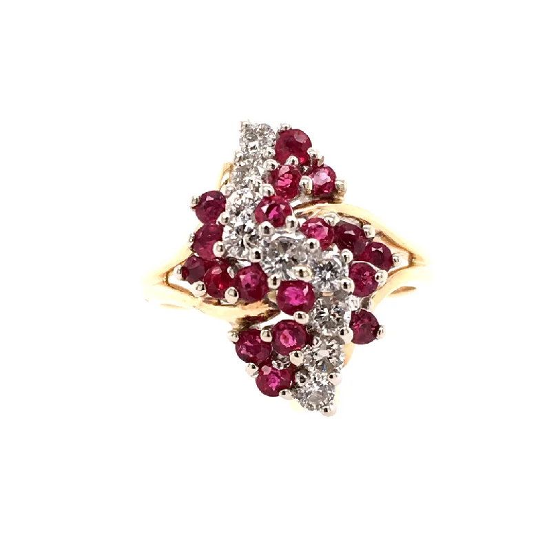 ladies-silver-channel-set-rings-Estate Ruby & Diamond Cocktail Ring in Yellow Gold