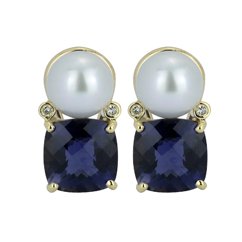 ladies-classic-dangle-earrings-Earrings - Pearl And Iolite With Diamond