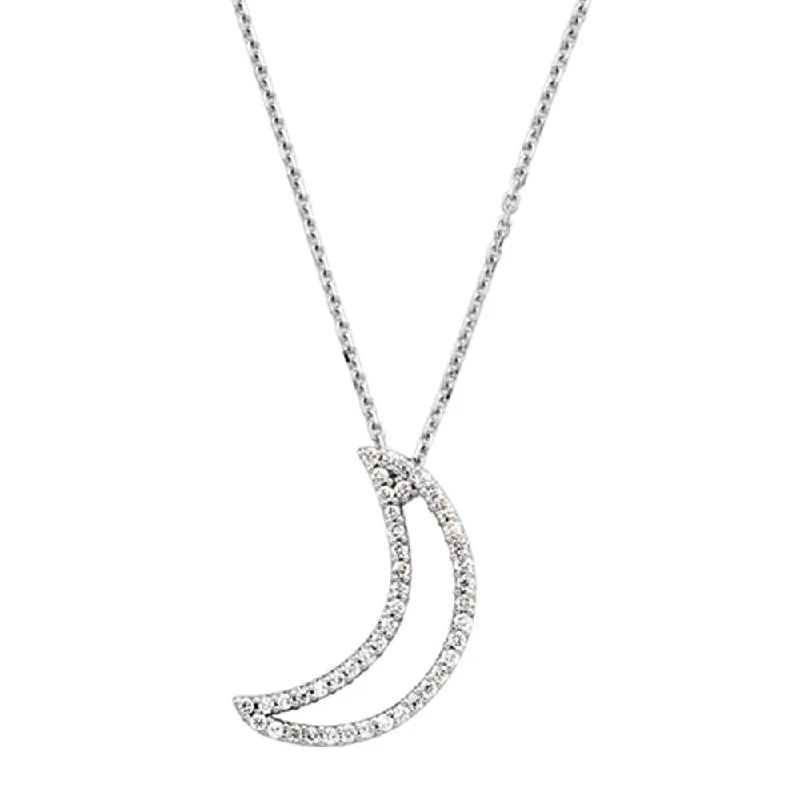 Ladies necklaces with frost sapphire -1/5 cttw Diamond Moon Necklace in 14k White Gold