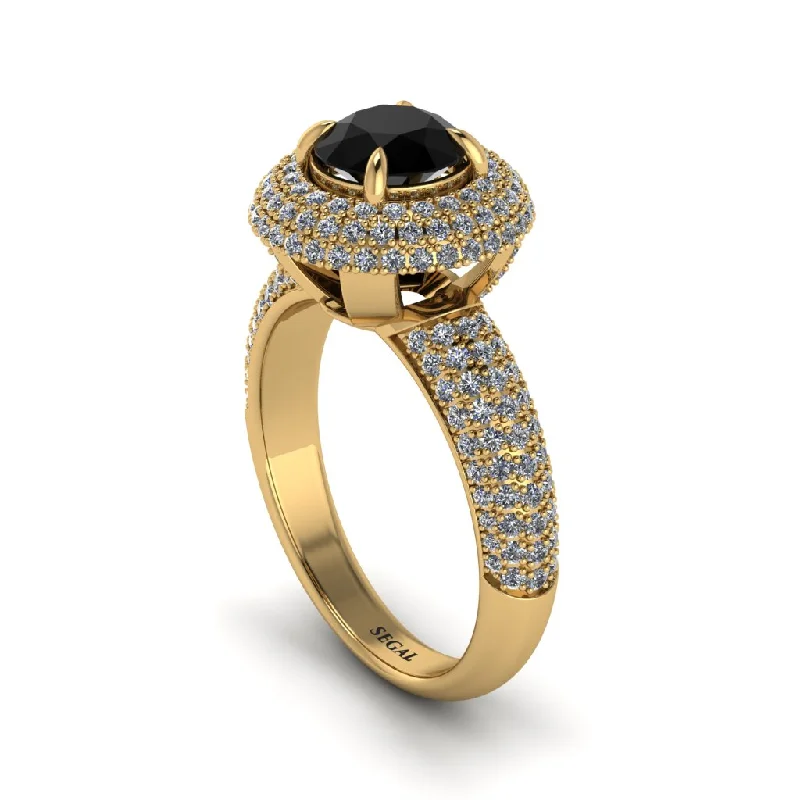 engagement-birthstone-bezel-set-rings-Black Diamond Golden Majesty Pave Halo Engagement Ring - Myra No. 7