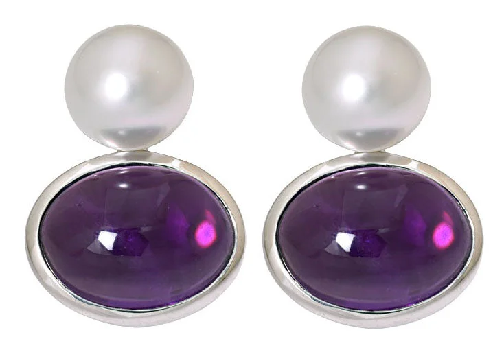 ladies-sterling-silver-chain-link-earrings-Repair - Earrings - Amethyst and South Sea Pearl (231BS)