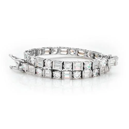 Ladies bracelets platinum flair -Round Brilliant and Baguette tennis bracelet with 10.07 carats* of diamond simulants in 10 carat white gold