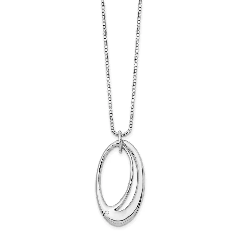 Ladies necklaces with wave charm -Double Oval Diamond Accent Necklace, Rhodium Plated Silver, 18-20 Inch