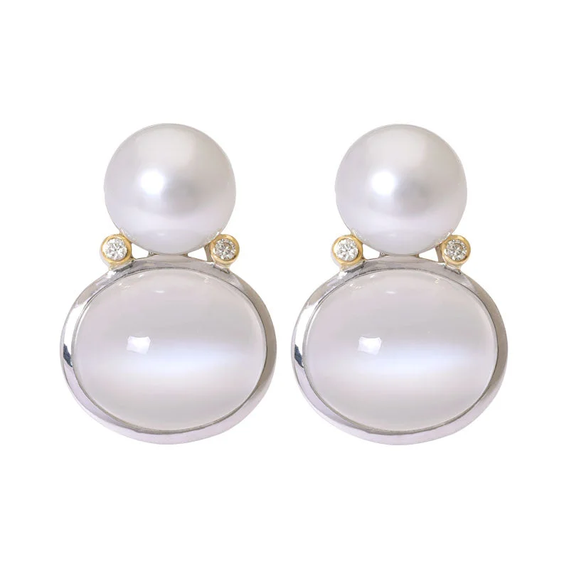 ladies-birthstone-chain-link-earrings-Repair - Earrings - Moonstone, South Sea Pearl and Diamond (20AM)