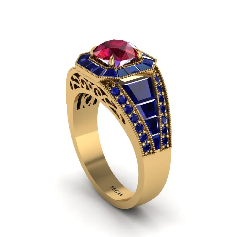 engagement-unique-silver-rings-Ruby Royal Radiance Halo Engagement Ring - Liana No. 70