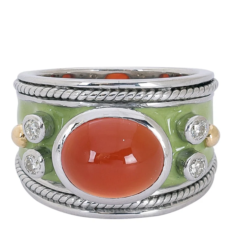 ladies-modern-rose-gold-rings-Ring- Cornelian and Diamond (Enamel)