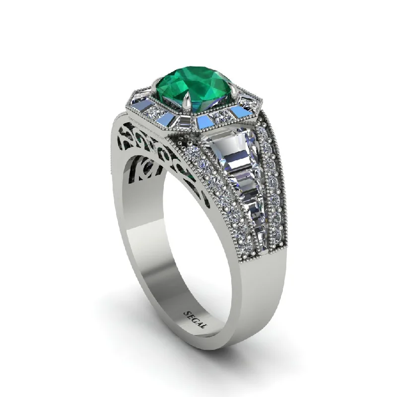 engagement-emerald-bezel-set-rings-Emerald Royal Radiance Halo Engagement Ring - Liana No. 6