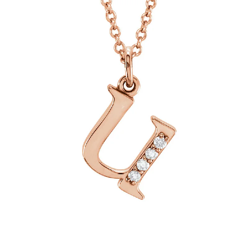 Ladies necklaces thin charm -The Abbey 14k Rose Gold Diamond Lower Case Initial 'u' Necklace 16 In