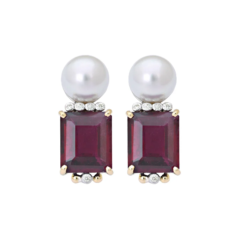 ladies-wedding-bar-drop-earrings-Earrings- Rubellite, South Sea Pearl And Diamond (9FM)