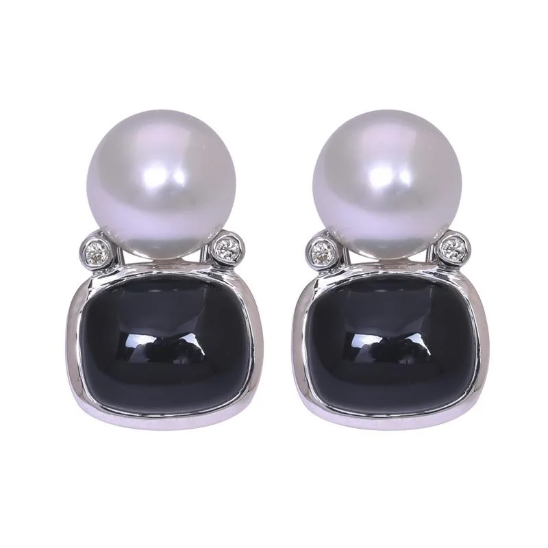 ladies-trendy-mini-hoop-earrings-Earrings- Black Onyx, South Sea Pearl and Diamond  (262DS)