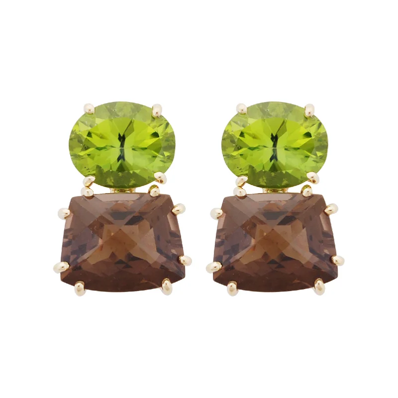 ladies-trendy-chain-link-earrings-Earrings- Peridot And Smokey Quartz