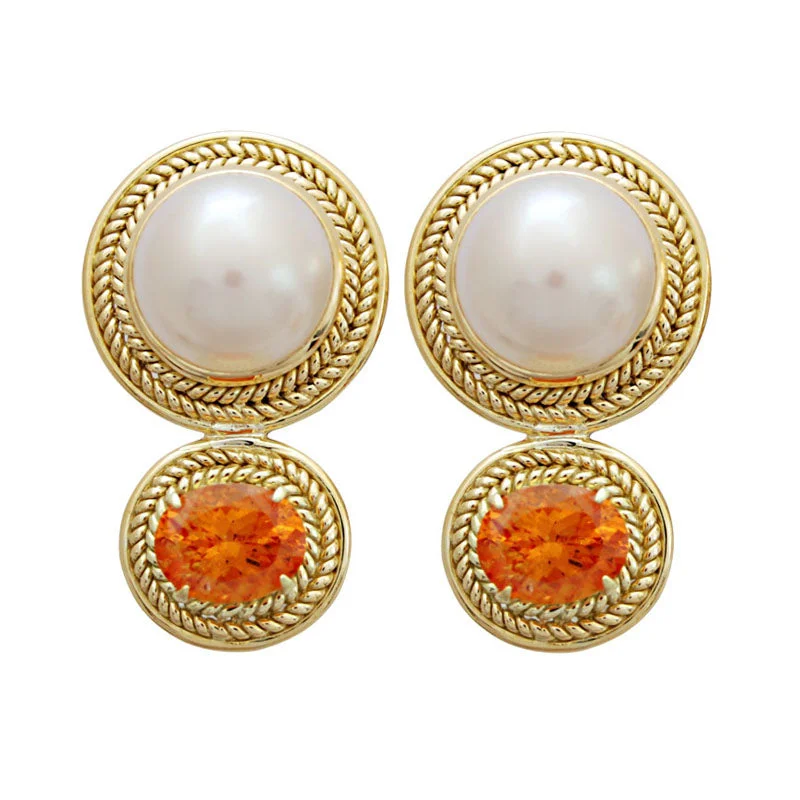 ladies-gemstone-bar-drop-earrings-Earrings- Orange Garnet & South Sea Pearl (1700H)