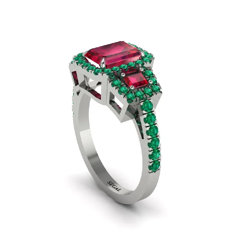 engagement-heart-bezel-set-rings-Ruby Three Halo Radiance Engagement Ring - Emely No. 27