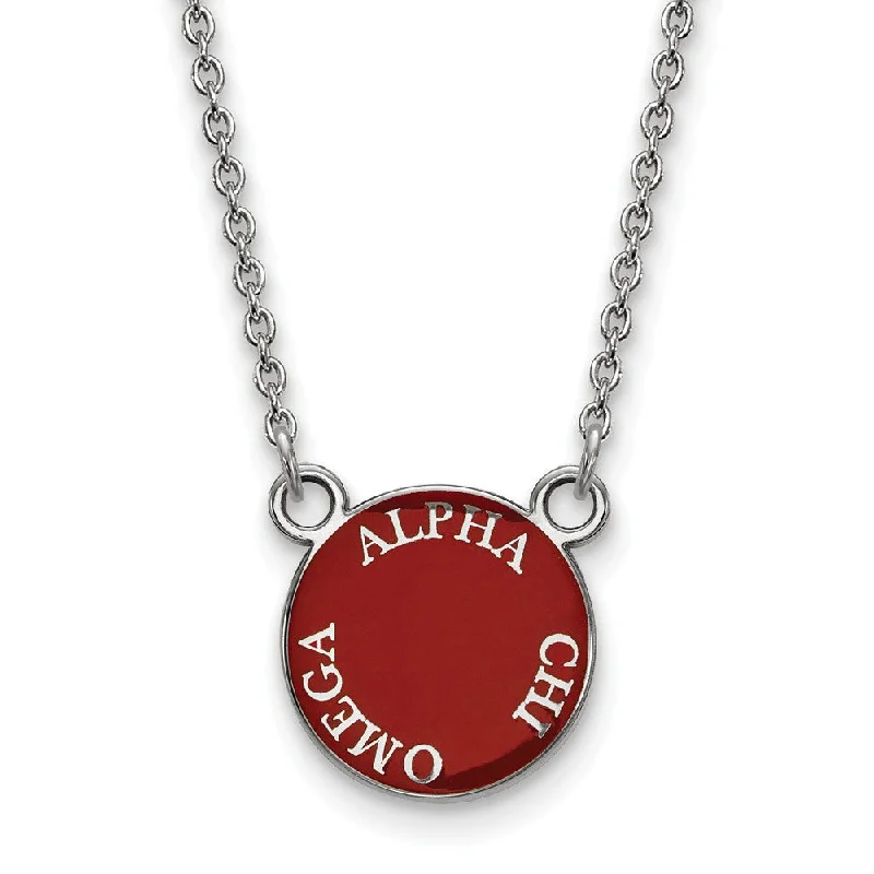 Ladies necklaces plush elegance -Sterling Silver Alpha Chi Omega Small Enamel Disc Necklace