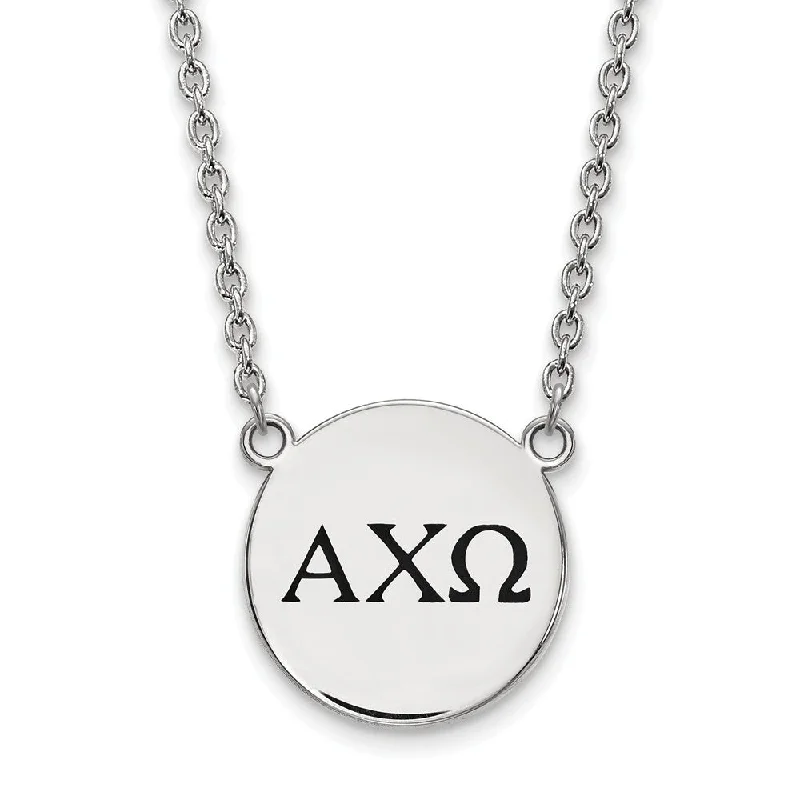 Ladies necklaces for grad charm -Sterling Silver Alpha Chi Omega Large Enamel Greek Letters Necklace