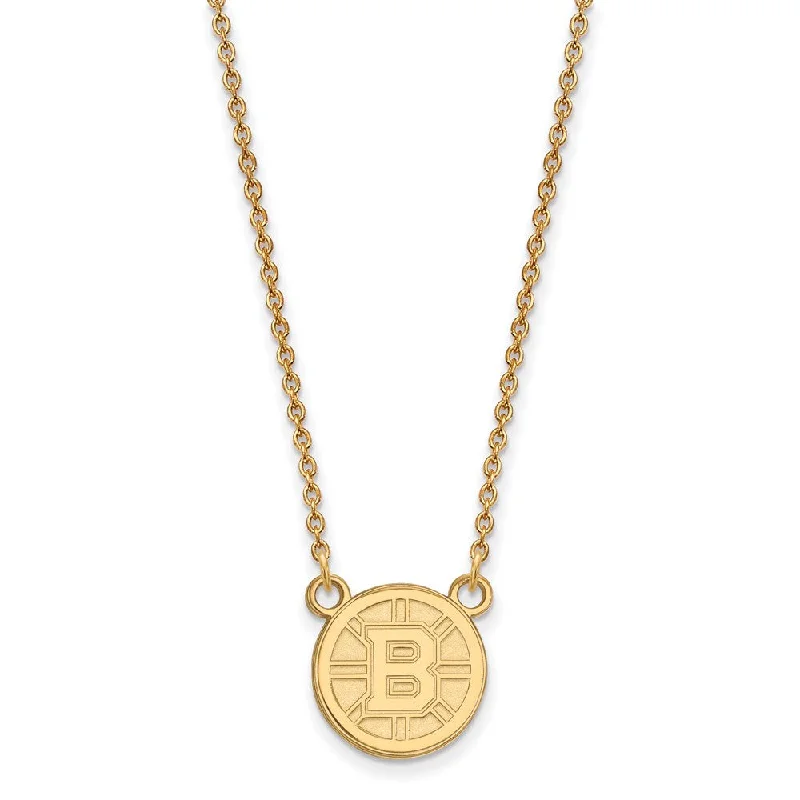 Ladies necklaces monogrammed charm -14k Yellow Gold NHL Boston Bruins Small Necklace, 18 Inch