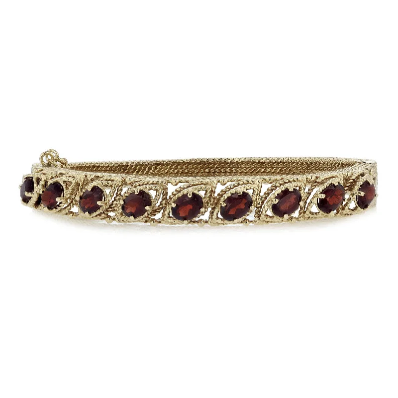 Ladies bracelets with regal charm -14K Gold Garnet Rope Filigree Bangle Bracelet