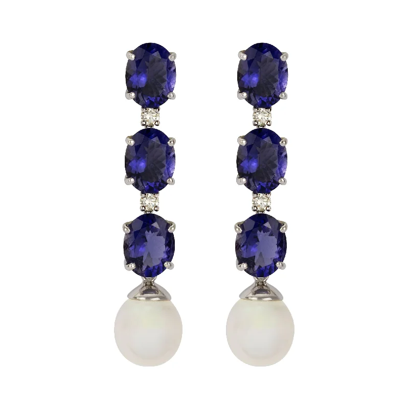 ladies-affordable-pearl-earrings-Earrings - Iolite, South Sea Pearl & Diamond