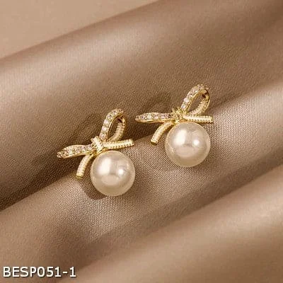 ladies-gold-pearl-earrings-Bow pearl earrings